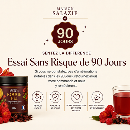 Notre élixir Rouge Péi: De l’extrait d’hibiscus et de la framboise, enrichi en magnésium.