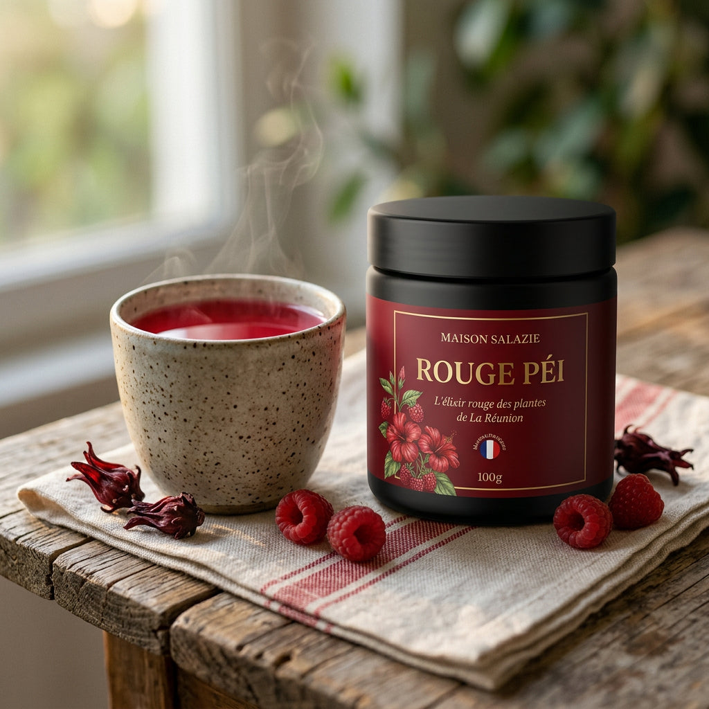 Rouge Péi préparé dans un verre d'eau rouge rubis